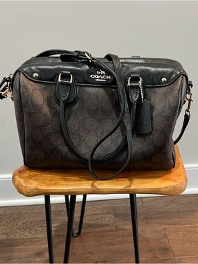 Coach Black Signature Satchel with Leather Trim